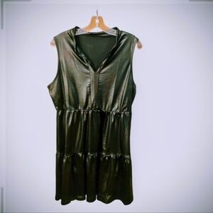 Sleeveless Faux Leather Black Dress